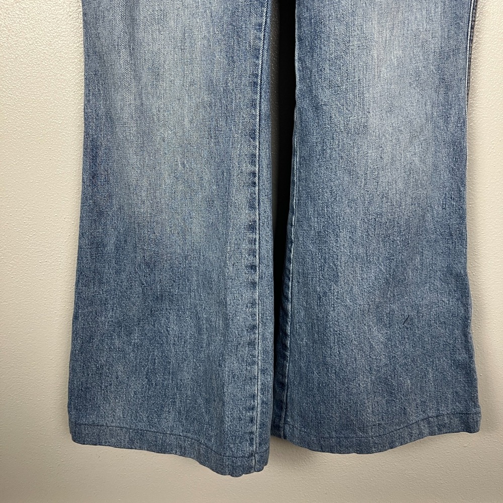 We The Free People Overalls Womens 29 Blue Flare Leg Mid Rise Denim Classic Bibs - Picture 7 of 14
